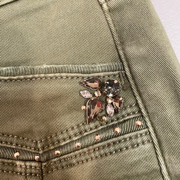 WHBM Olive Jeweled & Beaded Detail Ankle Cuffed Casual Pants Women Sz 0R - Picture 5 of 8